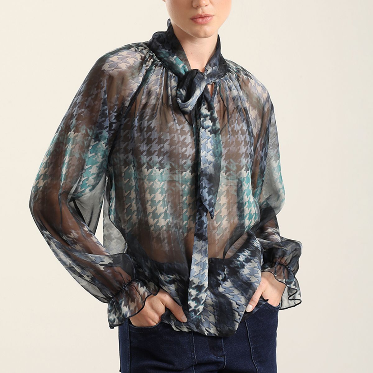 LIOLA - Blusa estampada, lazo, azul Liola