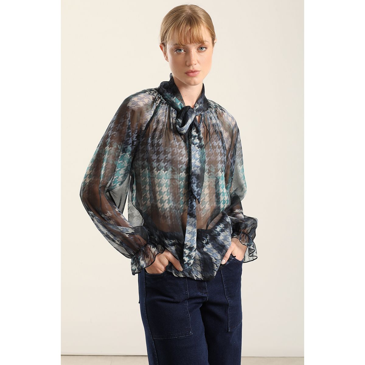 LIOLA - Blusa estampada, lazo, azul Liola