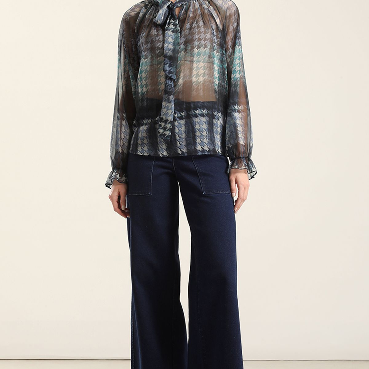 LIOLA - Blusa estampada, lazo, azul Liola