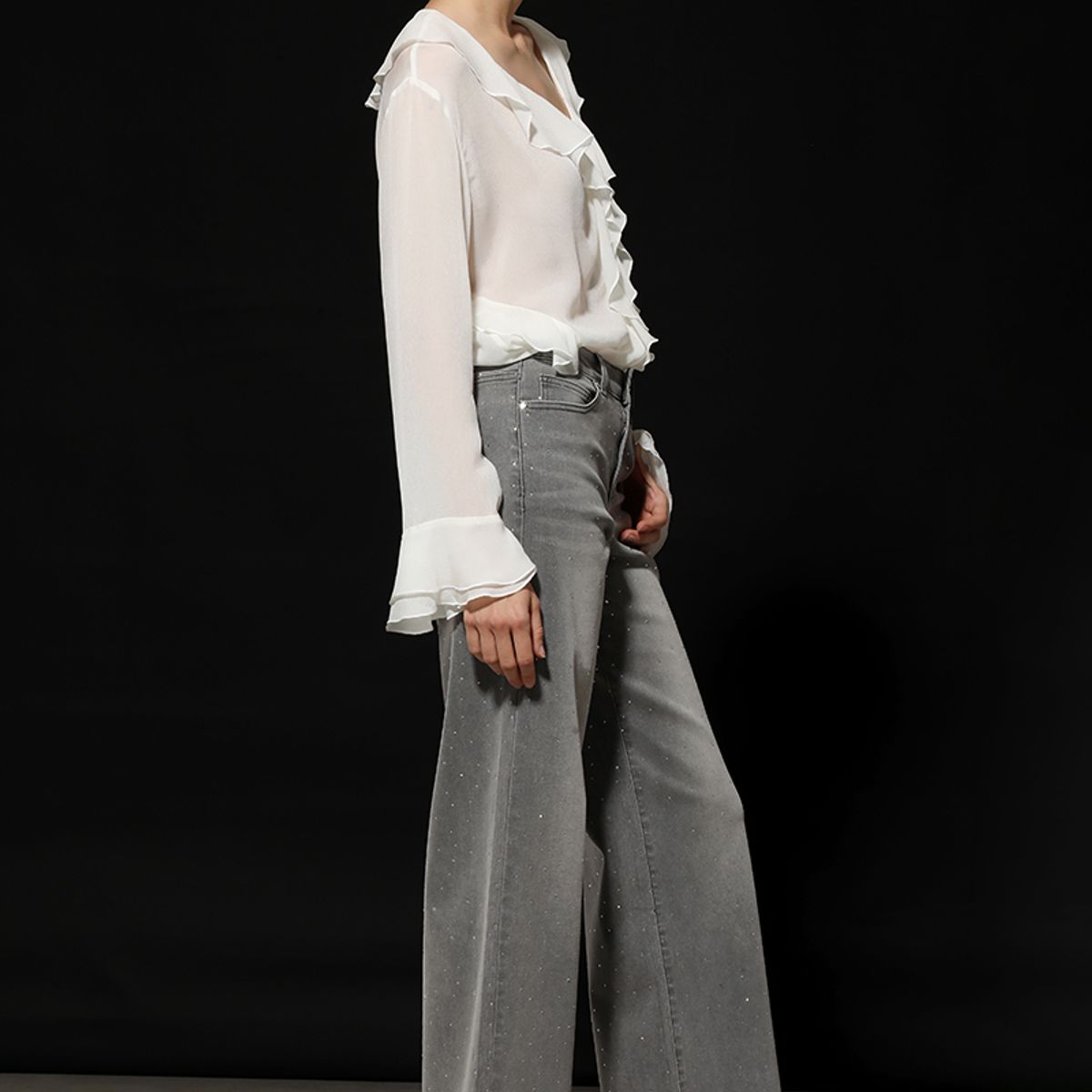 LIOLA - Jeans straight strass, gris Liola
