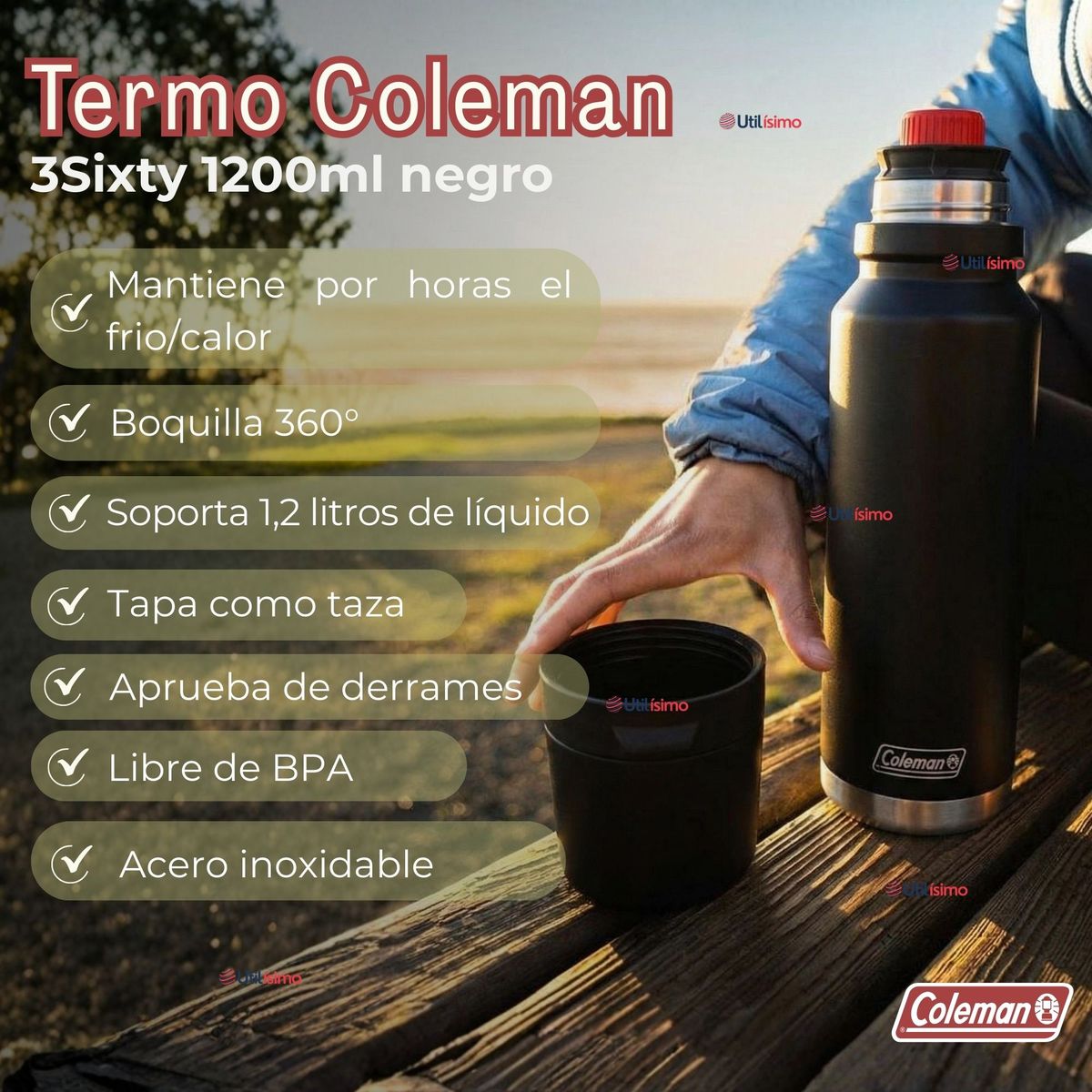 COLEMAN - Termo Coleman 3Sixty Acero Inoxidable 1200ml Vaso Térmico Jumbo Negro