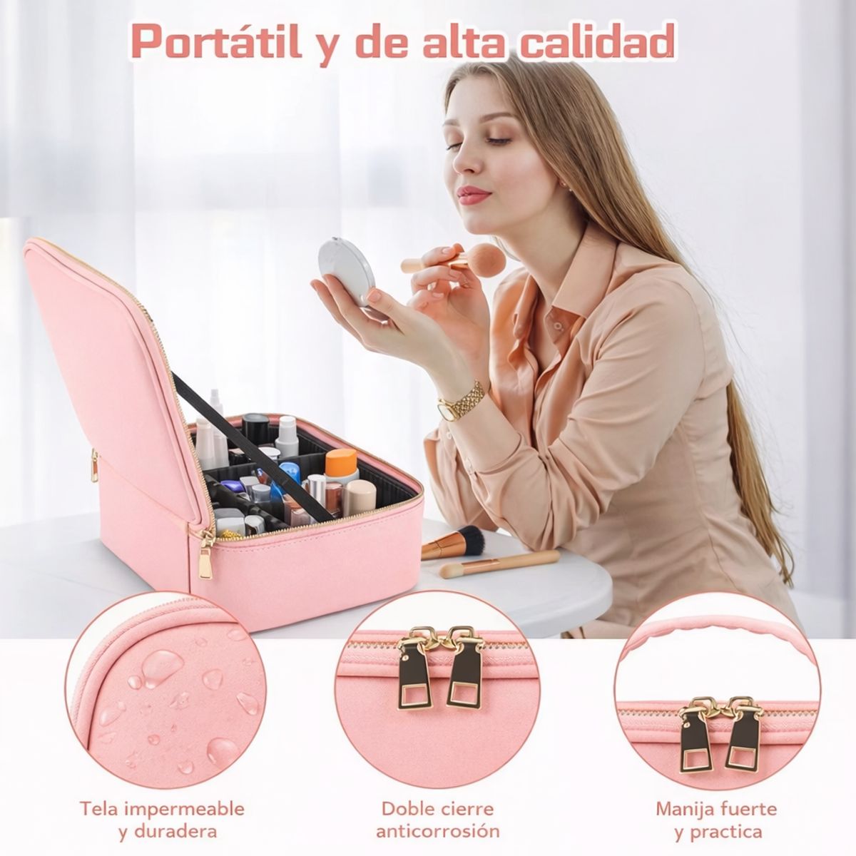 GENERICO - Estuche Organizador Cosmeticos Con Espejo Iluminacion Led R