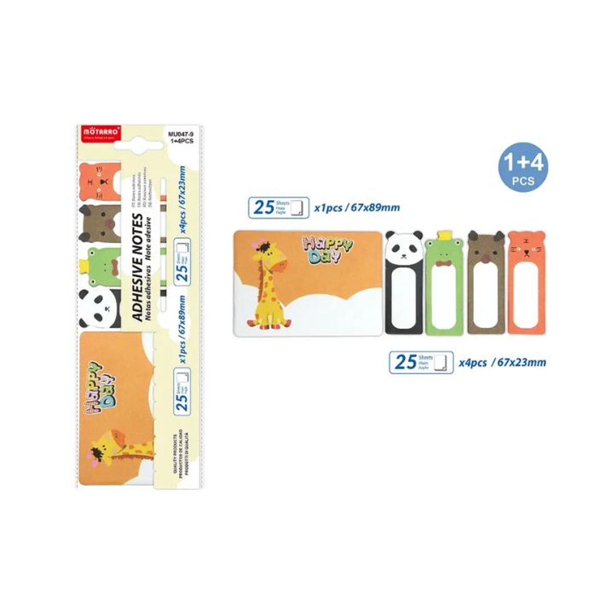 GENERICO - Notas Adhesivas Post-It de Animales 5 pcs Colores Surtidos 67x23mm