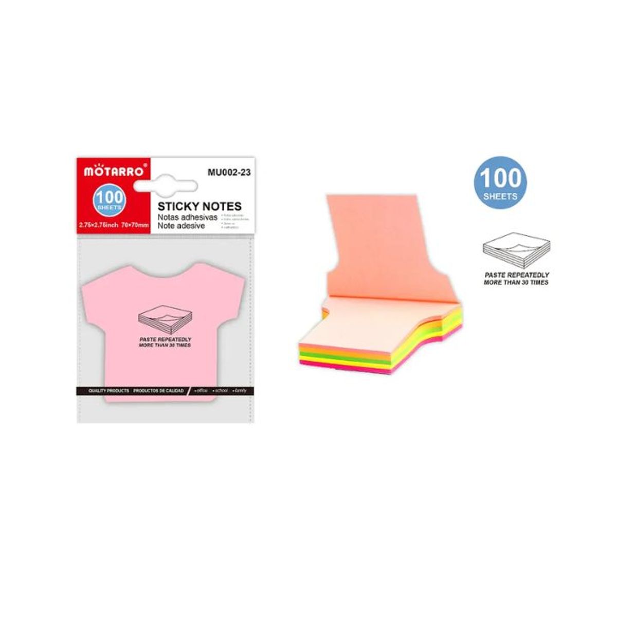 GENERICO - Notas Adhesivas Post-It forma polera 100 hojas 70x70MM