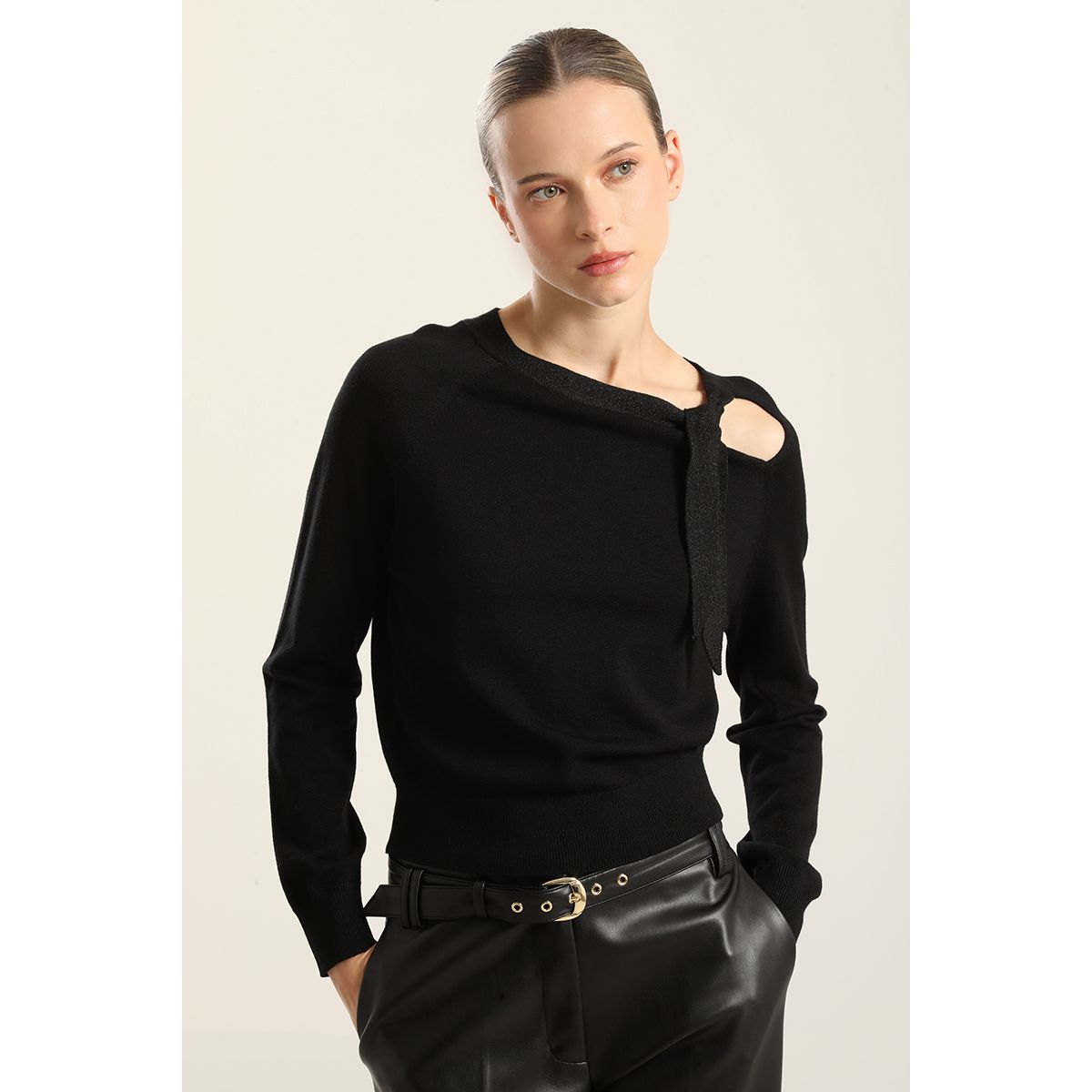LIOLA - Jersey punto, lazada hilo metalizado, negro Liola