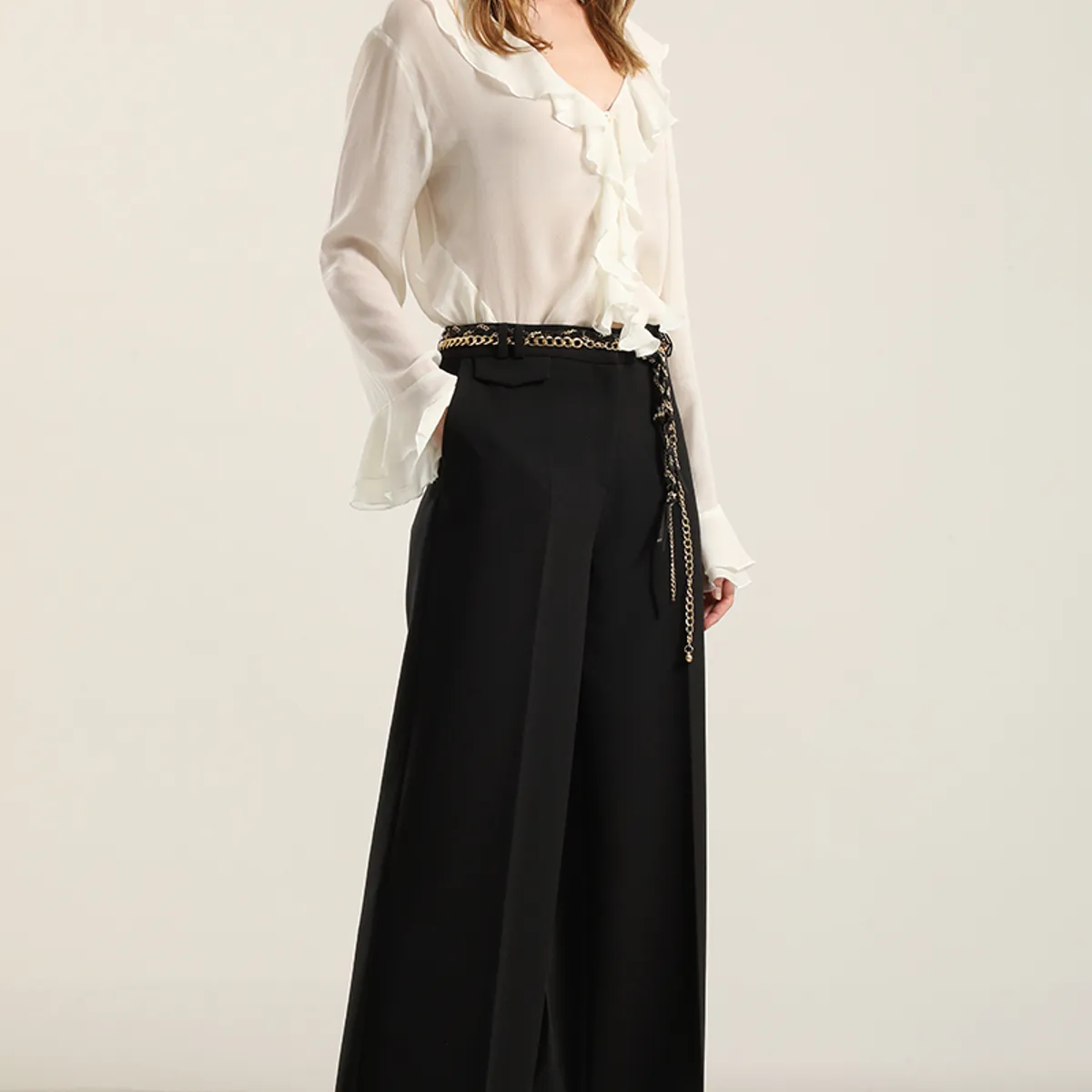 LIOLA - Pantalón amplio, tiro alto, negro Liola
