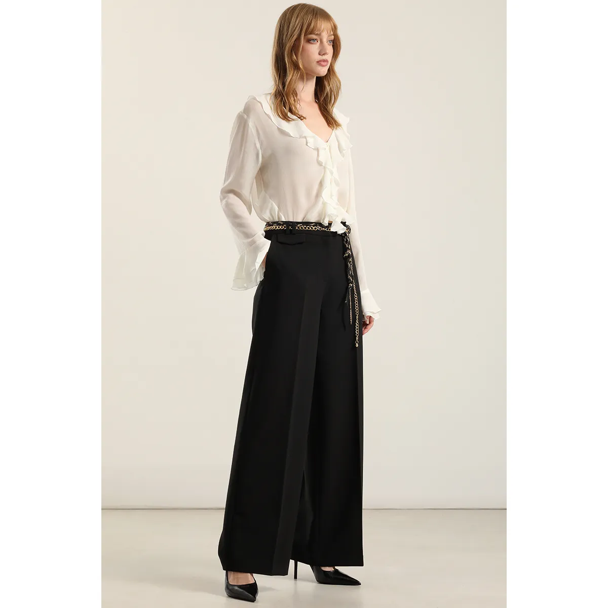LIOLA - Pantalón amplio, tiro alto, negro Liola