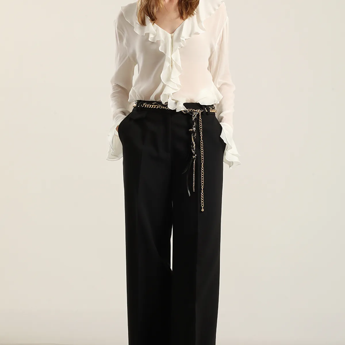 LIOLA - Pantalón amplio, tiro alto, negro Liola