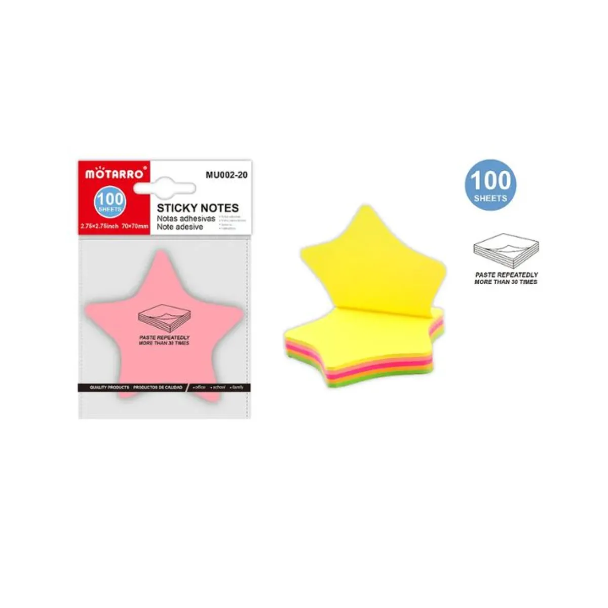 GENERICO - Notas Adhesivas Post-It forma estrella 100 hojas 70x70mm