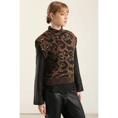 LIOLA - Jersey tejido animal print, cafe