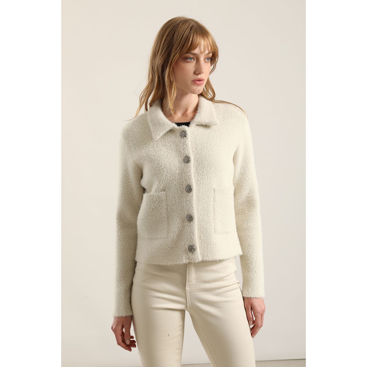 LIOLA - Chaqueta punto, hilo metalizado, beige Liola