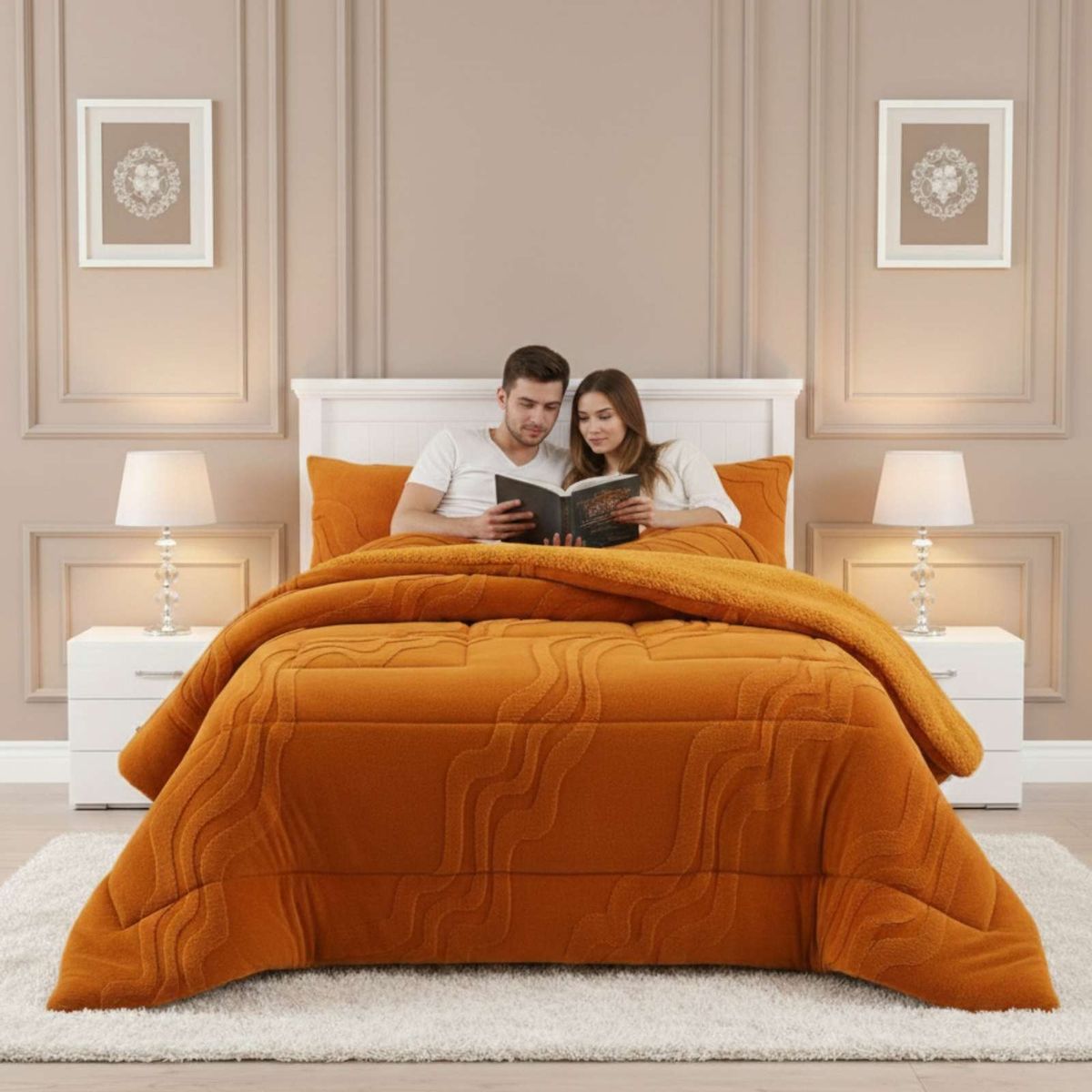 GENERICO - CUBRECAMA DE INVIERNO PREMIUM CON CHIPORRO SUPER KING 250 CM X 270 CM NARANJA