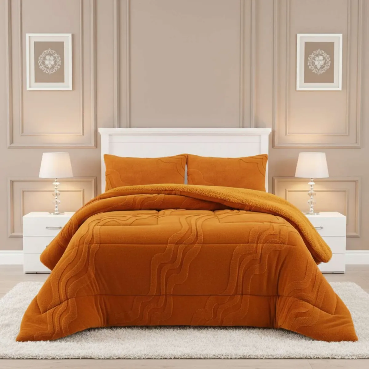 GENERICO - CUBRECAMA DE INVIERNO PREMIUM CON CHIPORRO SUPER KING 250 CM X 270 CM NARANJA