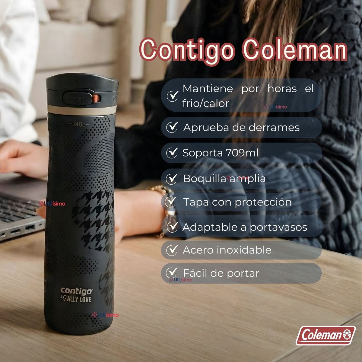 CONTIGO - Vaso Térmico Contigo 709ml Ally Love Jackson Chill 2.0 Acero Inoxidable 24Oz Licorice