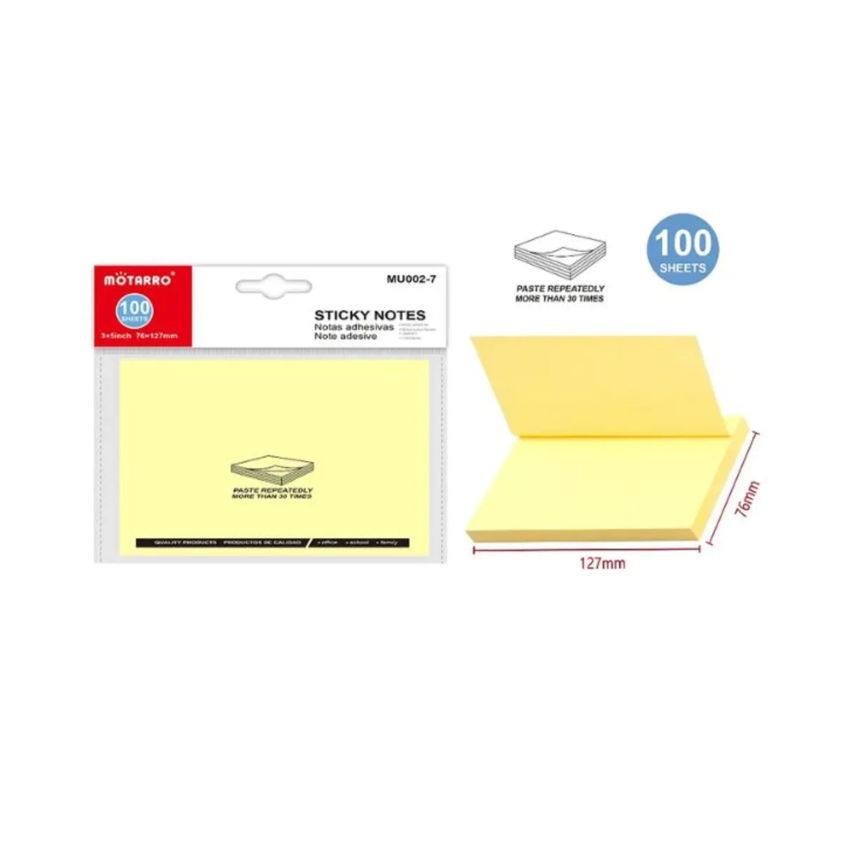 GENERICO - Notas Adhesivas Post-It Amarillas 127x76mm
