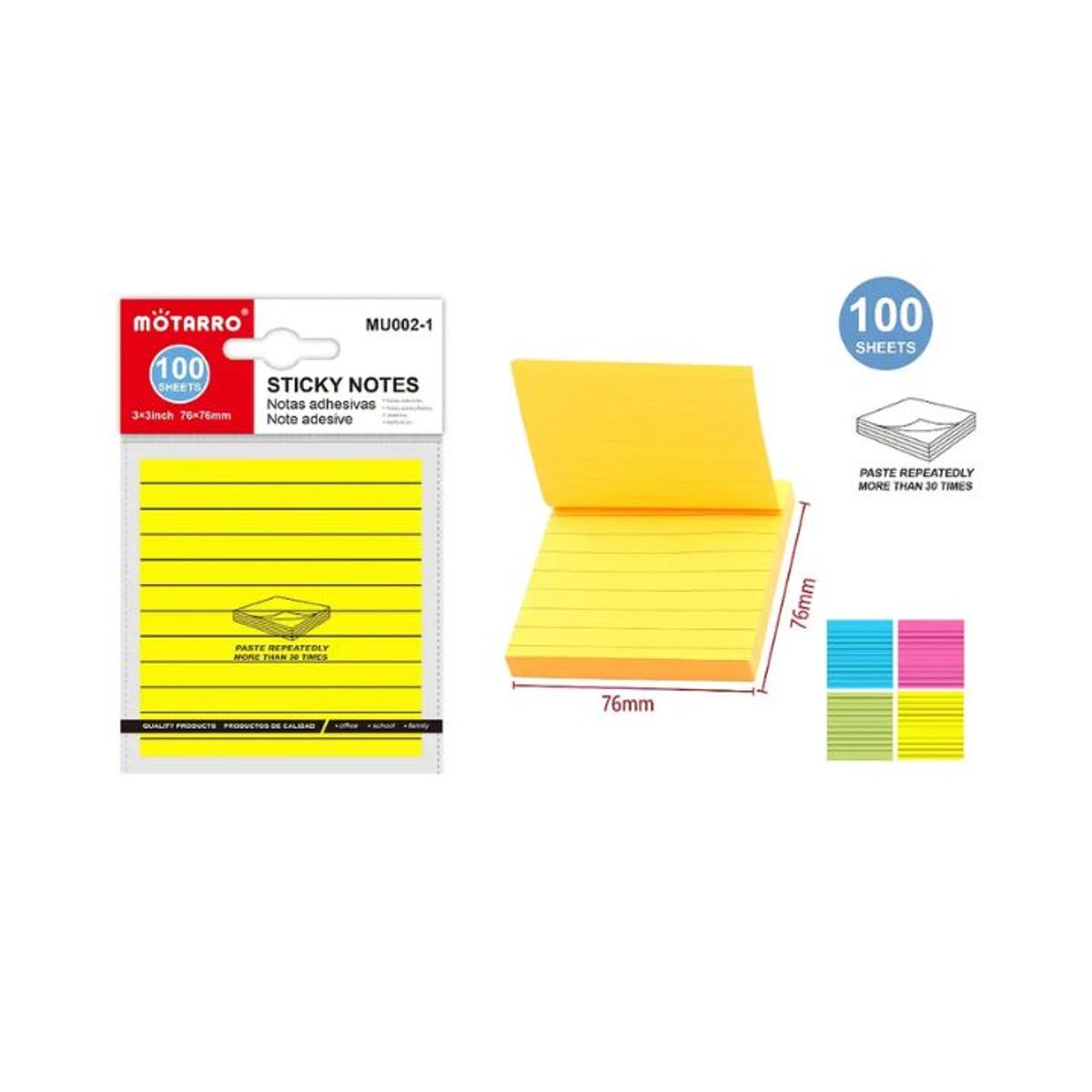 GENERICO - Notas Adhesivas Post-It Con Lineas 76x76mm