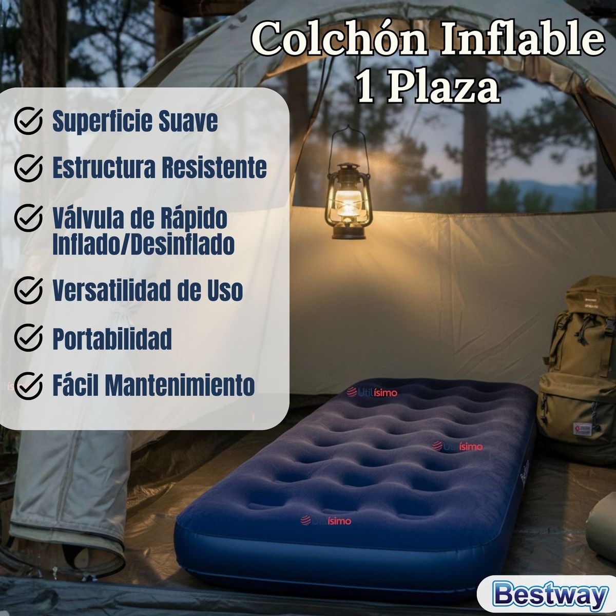 LINE - Colchón Inflable Individual 1 Plaza Camping Bestway