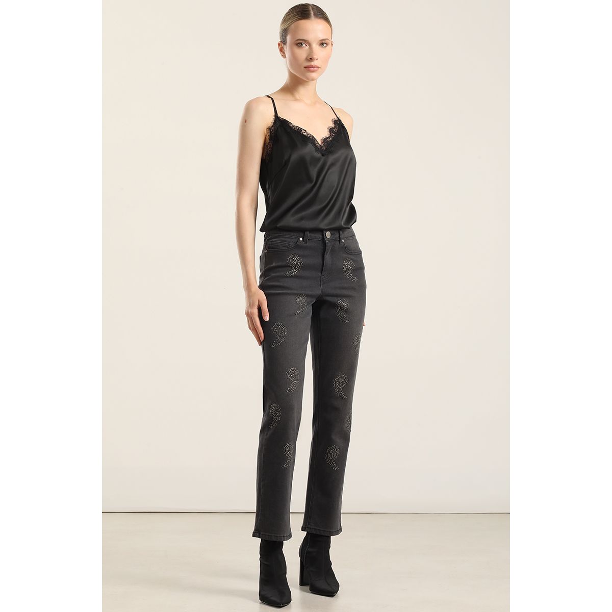 LIOLA - Jeans slim, amebas tachas, gris Liola