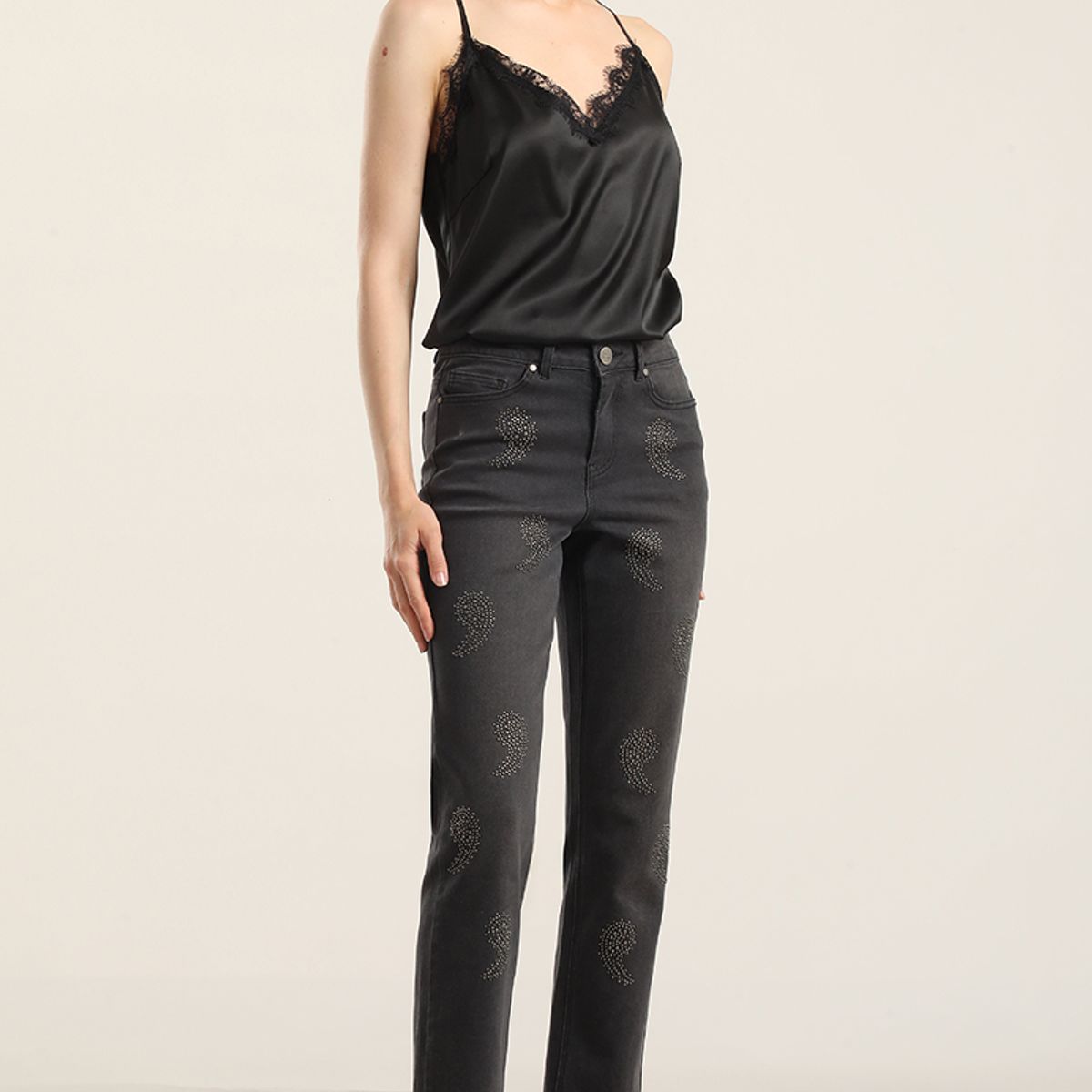 LIOLA - Jeans slim, amebas tachas, gris Liola