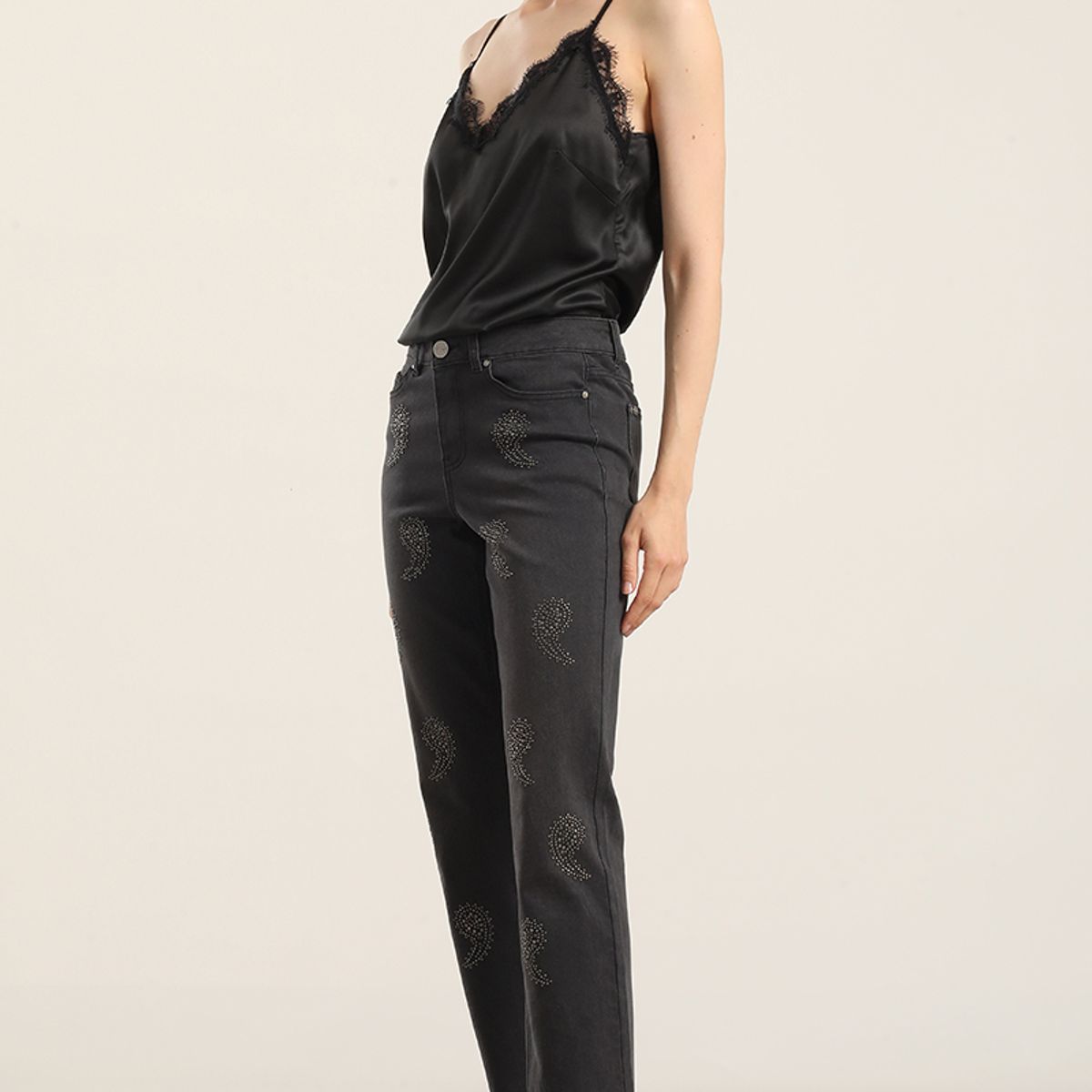 LIOLA - Jeans slim, amebas tachas, gris Liola