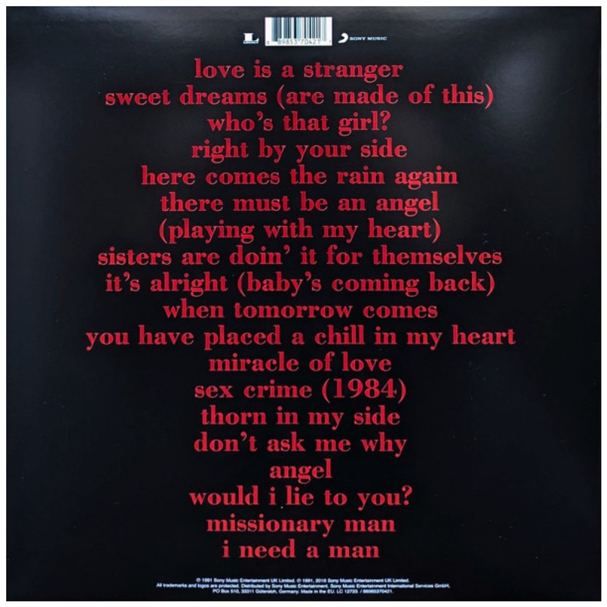 HITWAY MUSIC - EURYTHMICS - GREATEST HITS 2LP - VINILO