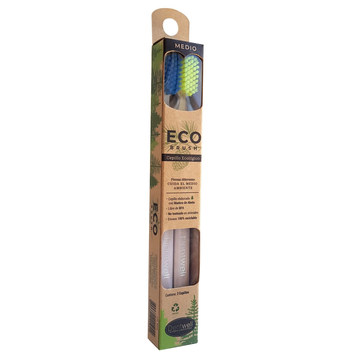DENTWELL - Cepillo Dental Medio Ecológico Azul-Amarillo 2 Un