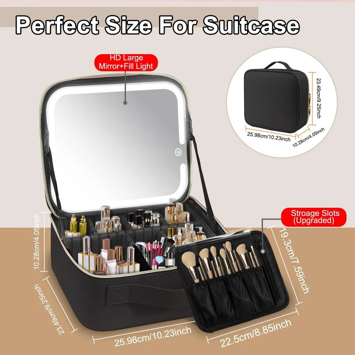 GENERICO - Estuche De Maquillaje Con Espejo Luz Led Organizador Viajero