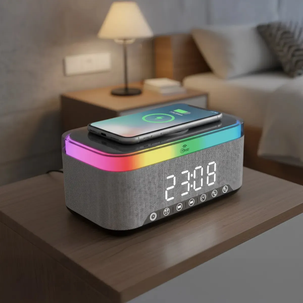 MLAB - Ambient Sound Light Radio Despertador Carga Inalámbrica Negro