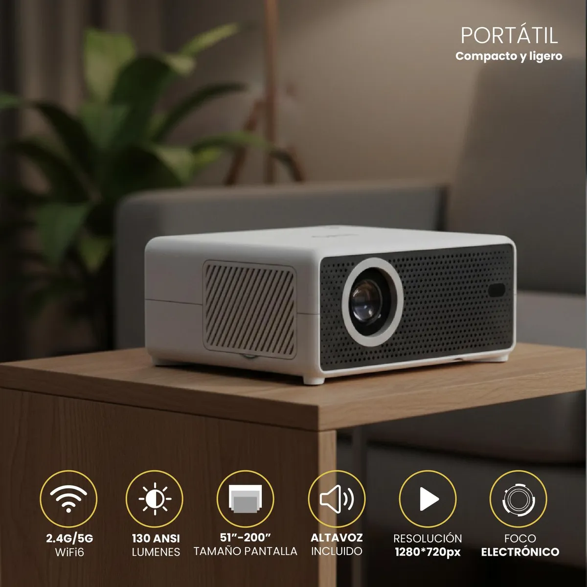 LEVO - Proyector Portatil Smart Hexa 8000lm WiFi BT Android LEVO