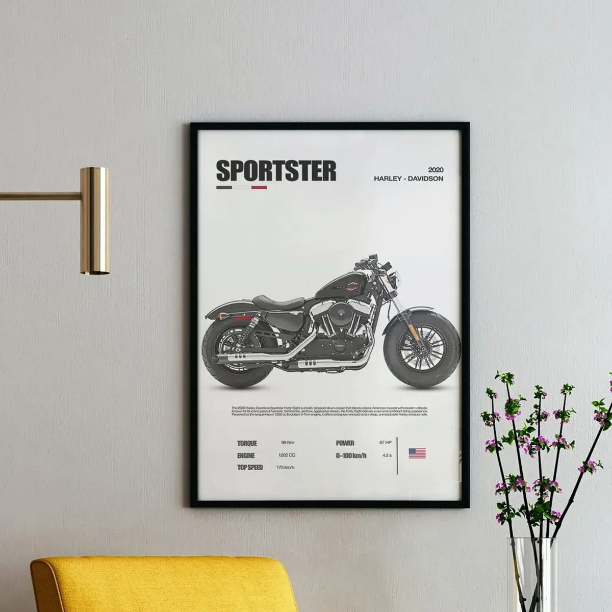 GENERICO - Cuadro Moto Harley Davidson Sportster + Marco