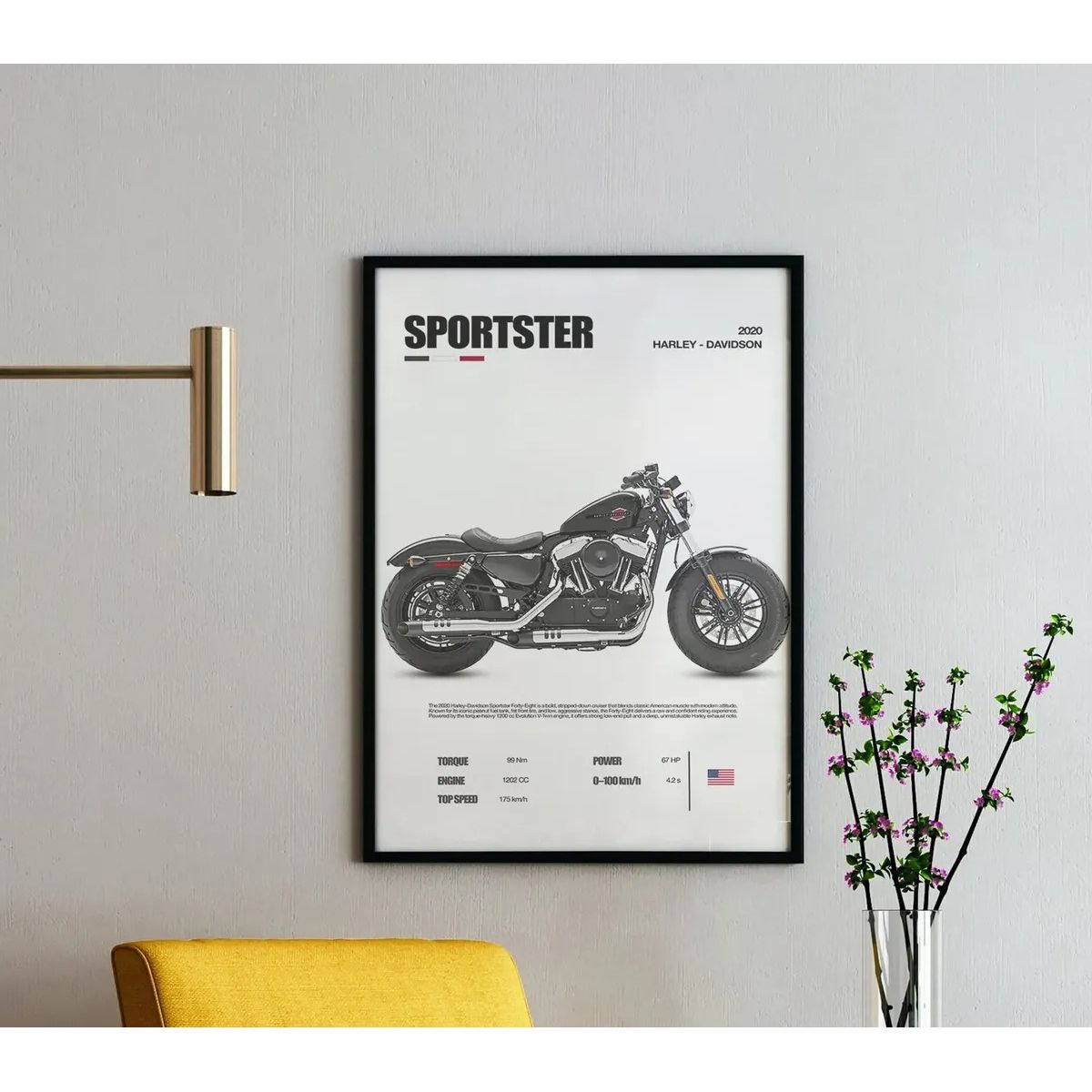 GENERICO - Cuadro Moto Harley Davidson Sportster + Marco