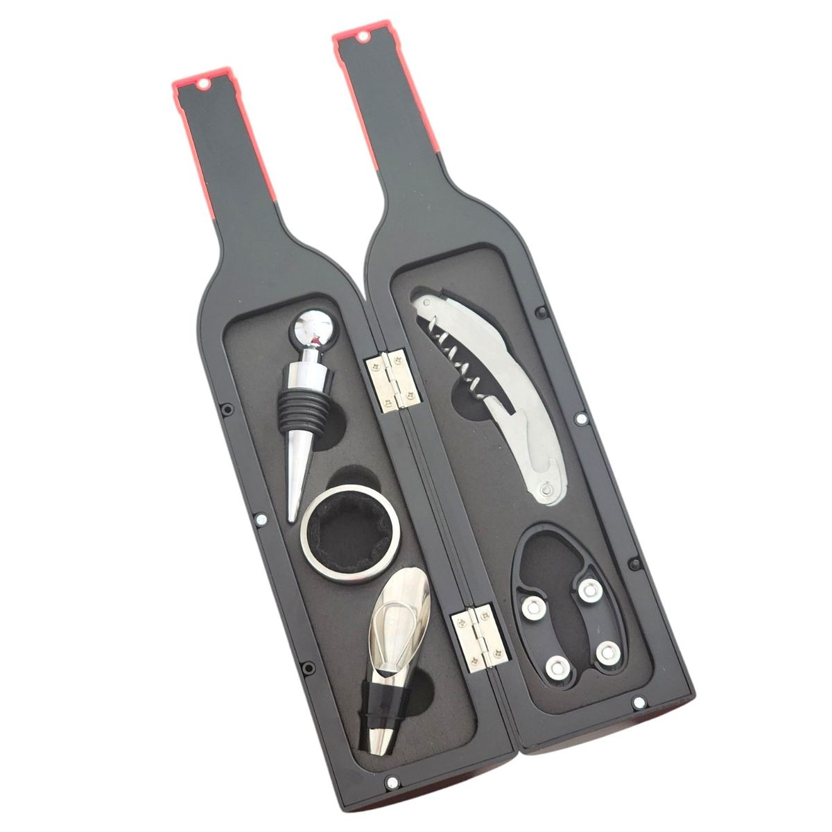 GENERICO - Set 5 Pz Saca Corcho Descorchador Estuche Botella Vino 10189