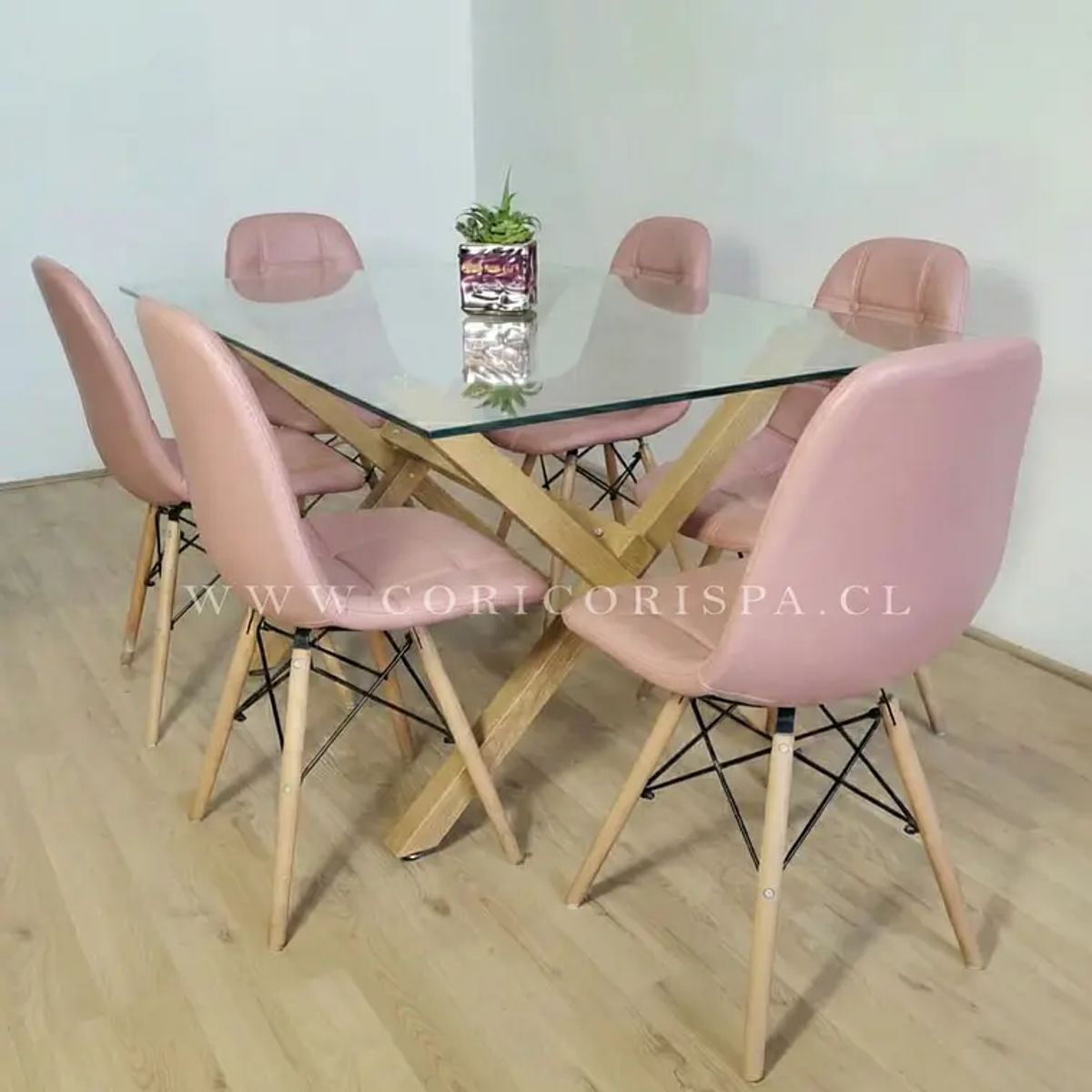 CORI CORI - Juego de Comedor Medlock 140x90 + 6 Silla Eames Capitonne Negro