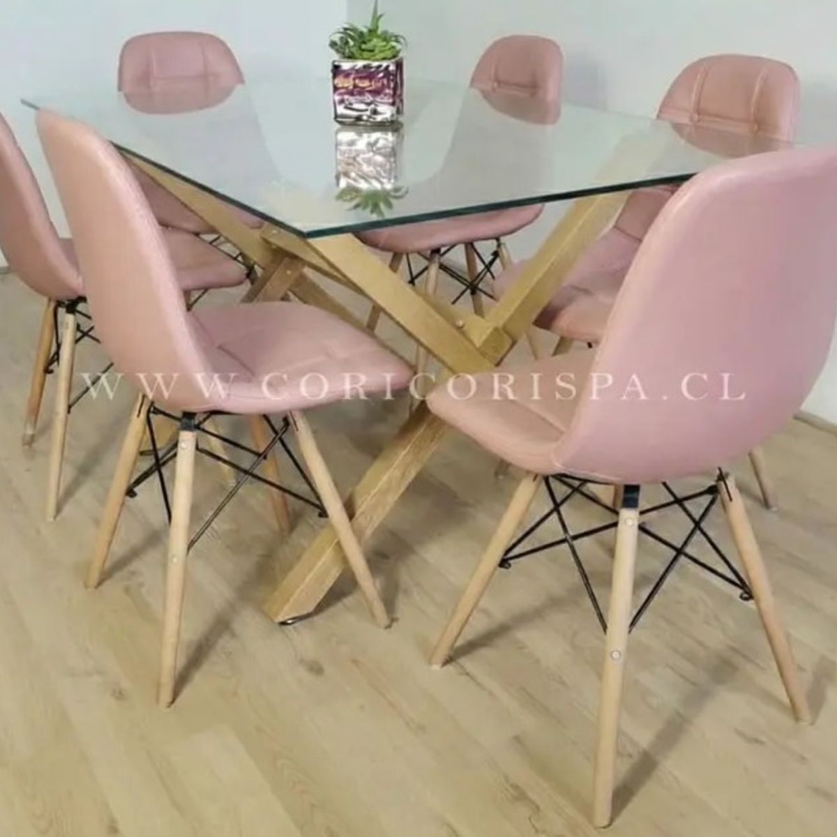 CORI CORI - Juego de Comedor Medlock 140x90 + 6 Silla Eames Capitonne Negro