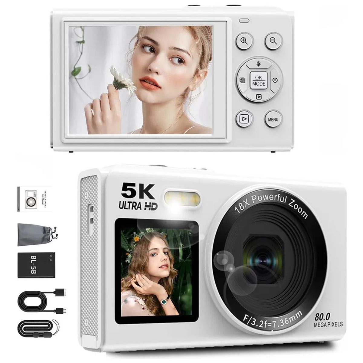 EVERSO - Cámara Digital 5K Ultra HD 80MP con Zoom 18X Pantalla LCD 24”