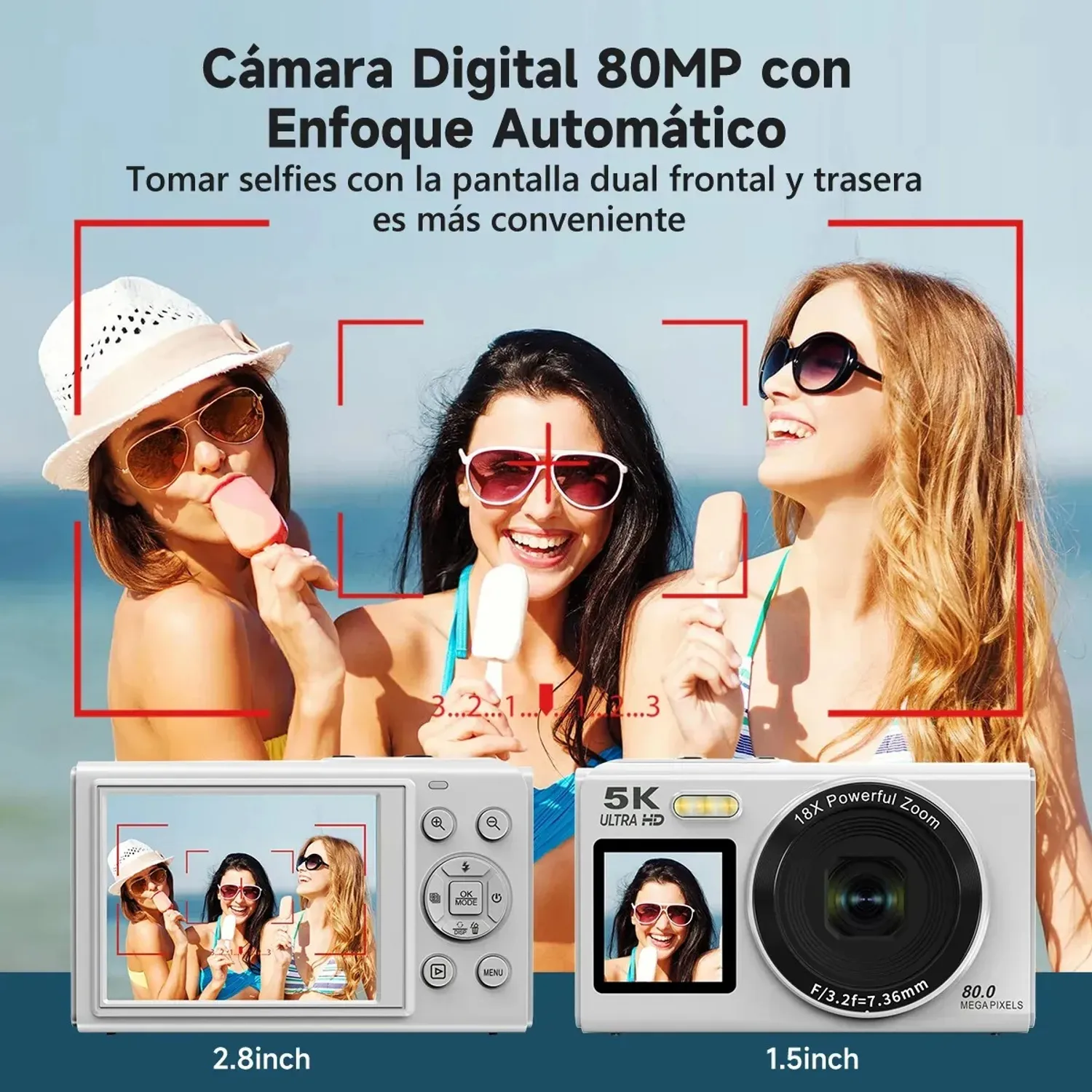 EVERSO Cámara Digital 5K Ultra HD 80MP con Zoom 18X Pantalla LCD