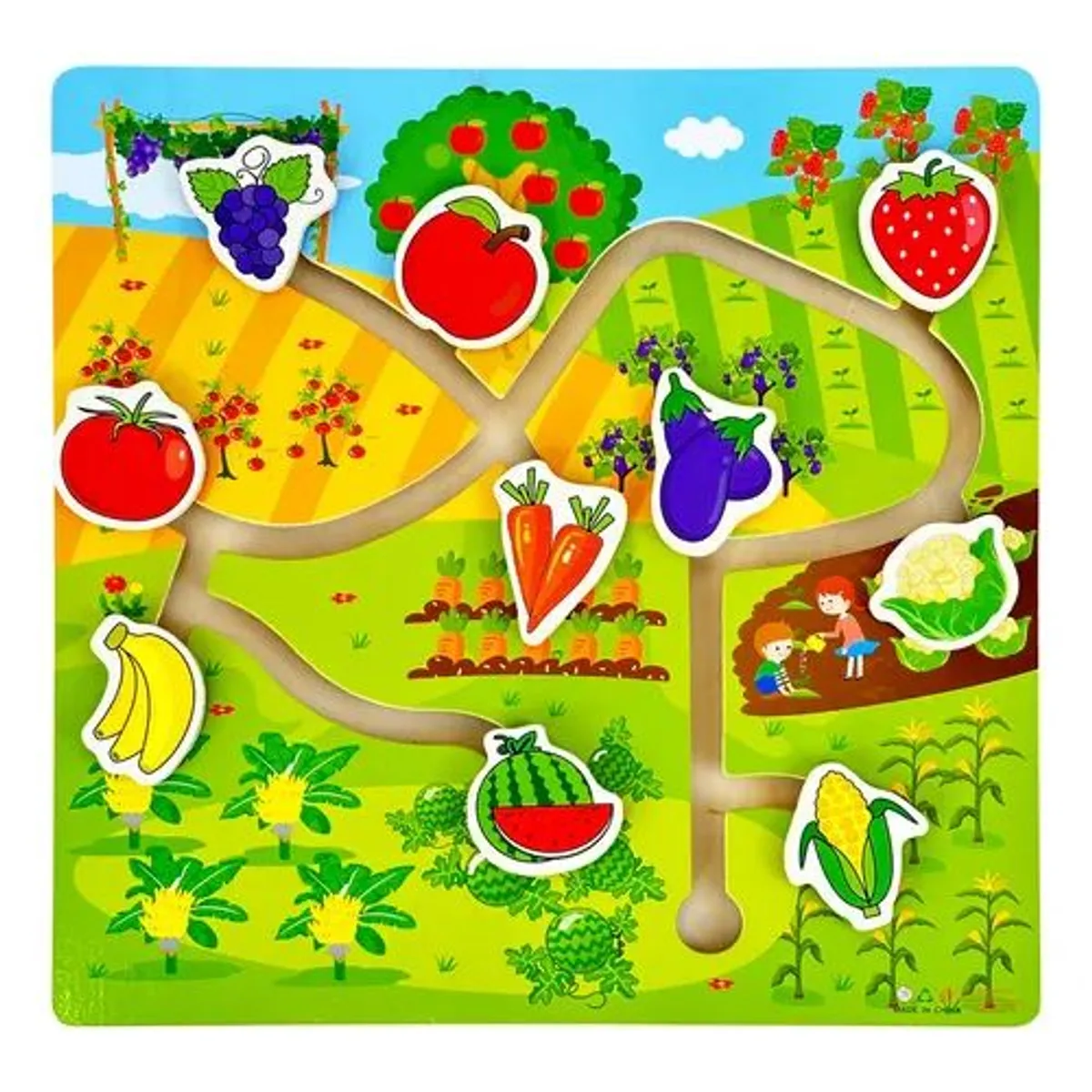 TOP TOYS - Juguete Encaje Sensorial Madera Secuencia Lógica Cognitiva M3 Frutas y verduras