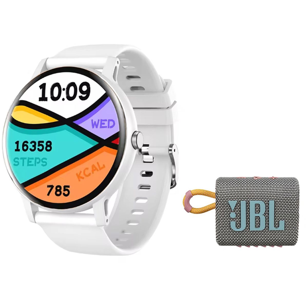 JBL - Parlante bluetooth JBL GO 3 IP67 y Fit Pro reloj inteligente