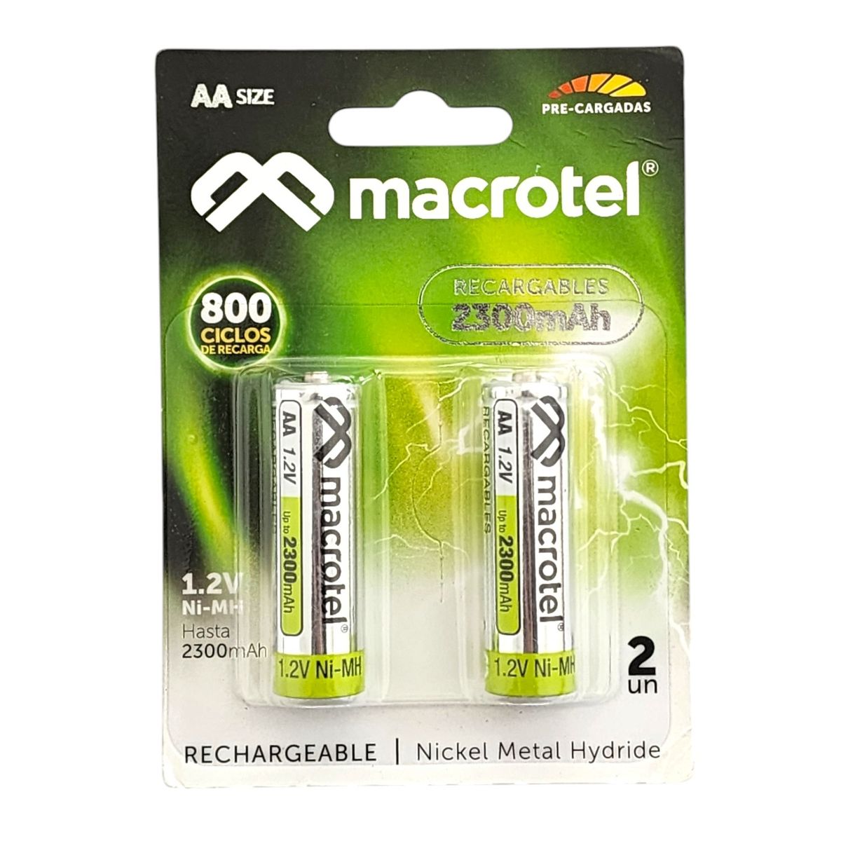 MACROTEL - Pack 2 Pilas Recargables AA 1.2v Macrotel 2300mha