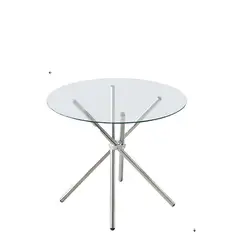 GENERICO - Mesa Redonda de Comedor con Tapa de Vidrio Templado y Base Metálica Cromada