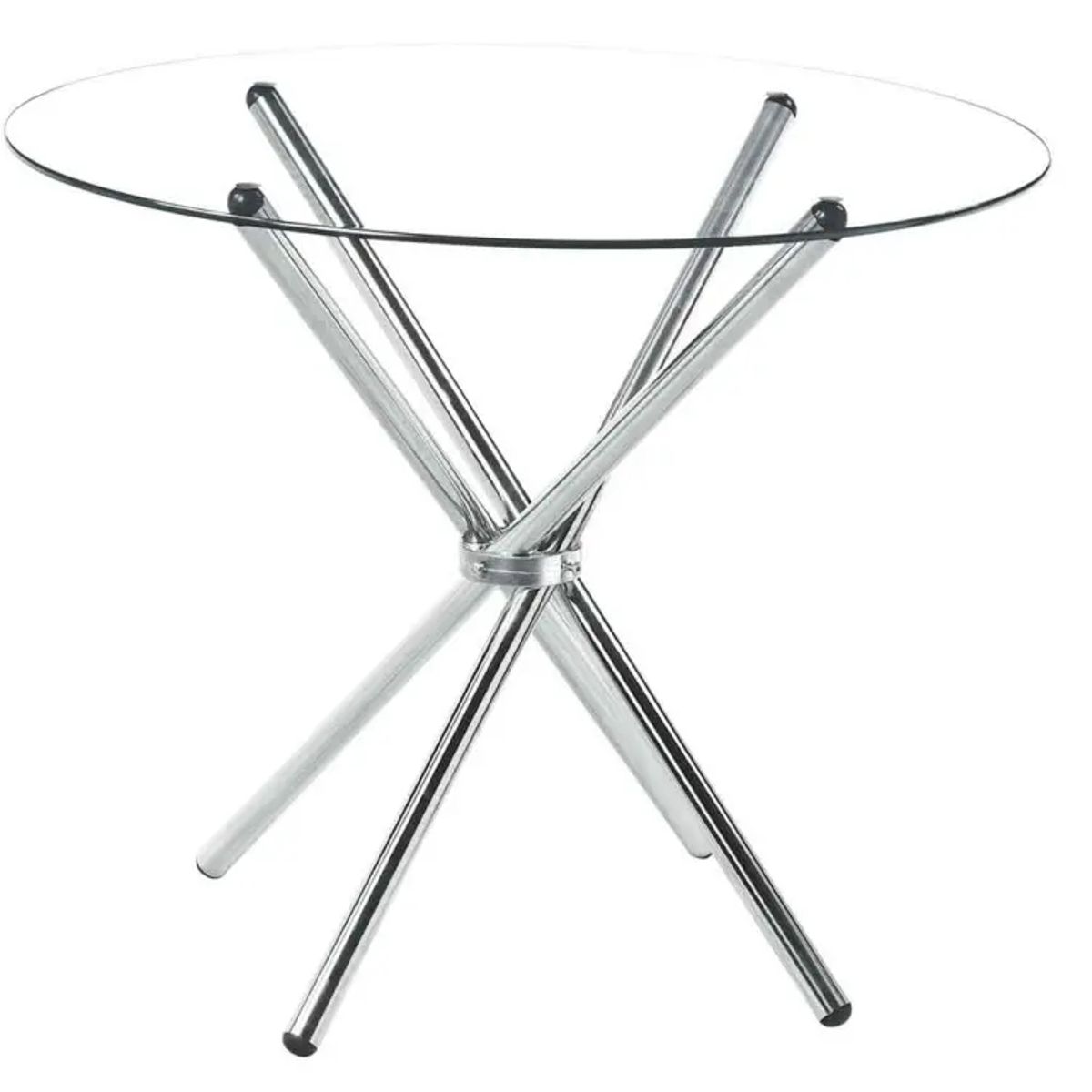 GENERICO - Mesa Redonda de Comedor con Tapa de Vidrio Templado y Base Metálica Cromada