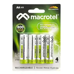 MACROTEL - Pack 4 Pilas Recargables AA 1.2v 2700mha
