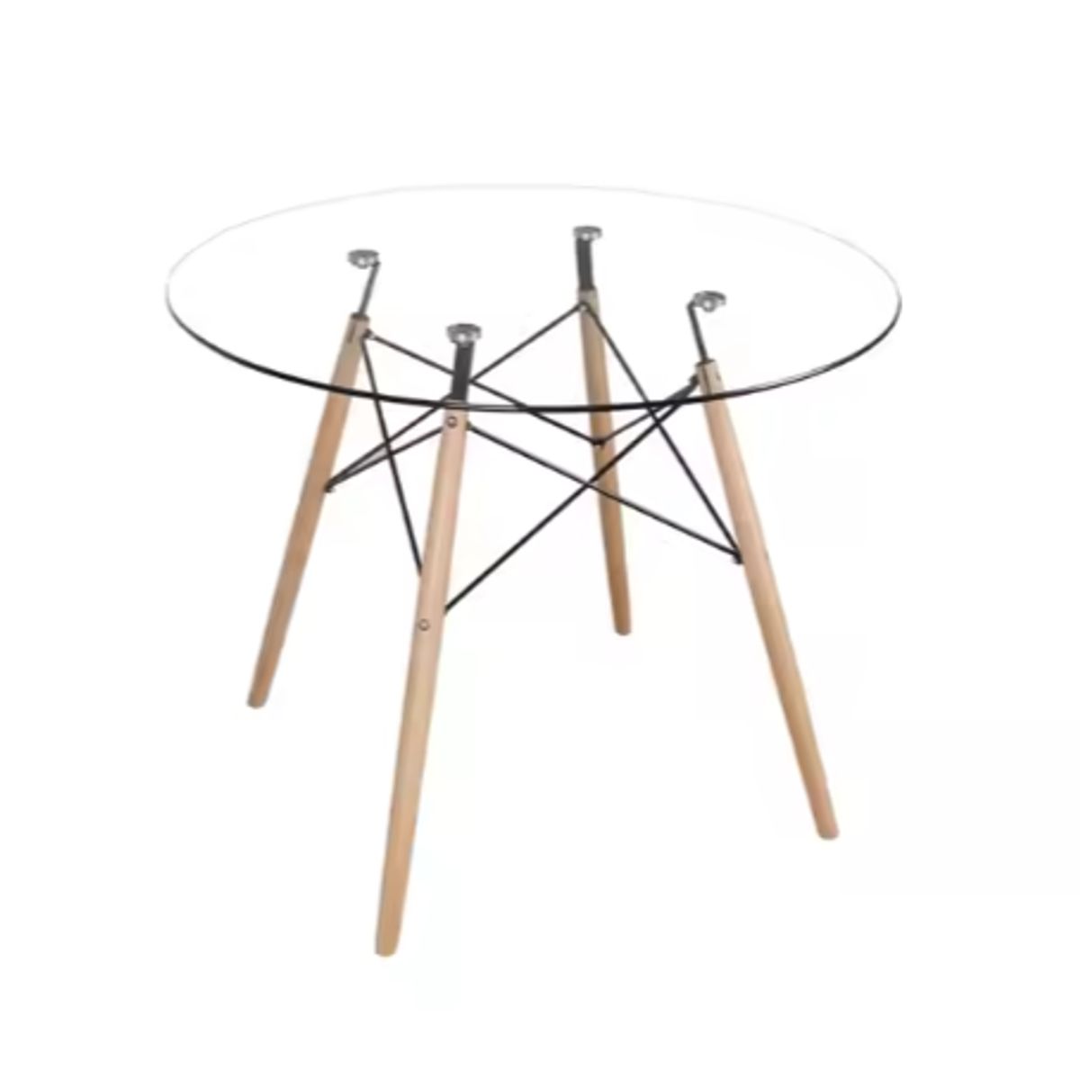 GENERICO - Mesa Redonda de Comedor con Tapa de Vidrio Templado y Base Metálica Cromada