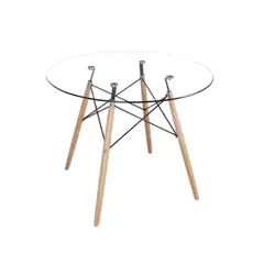 GENERICO - Mesa Redonda de Comedor con Tapa de Vidrio Templado y Base Metálica Cromada