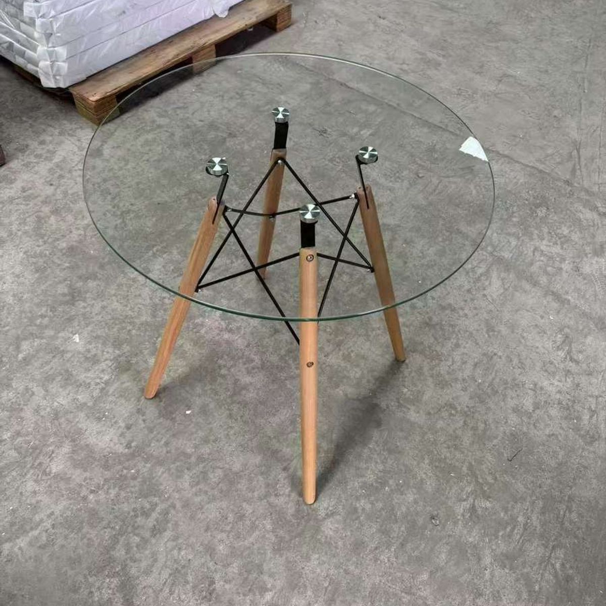 GENERICO - Mesa Redonda de Comedor con Tapa de Vidrio Templado y Base Metálica Cromada