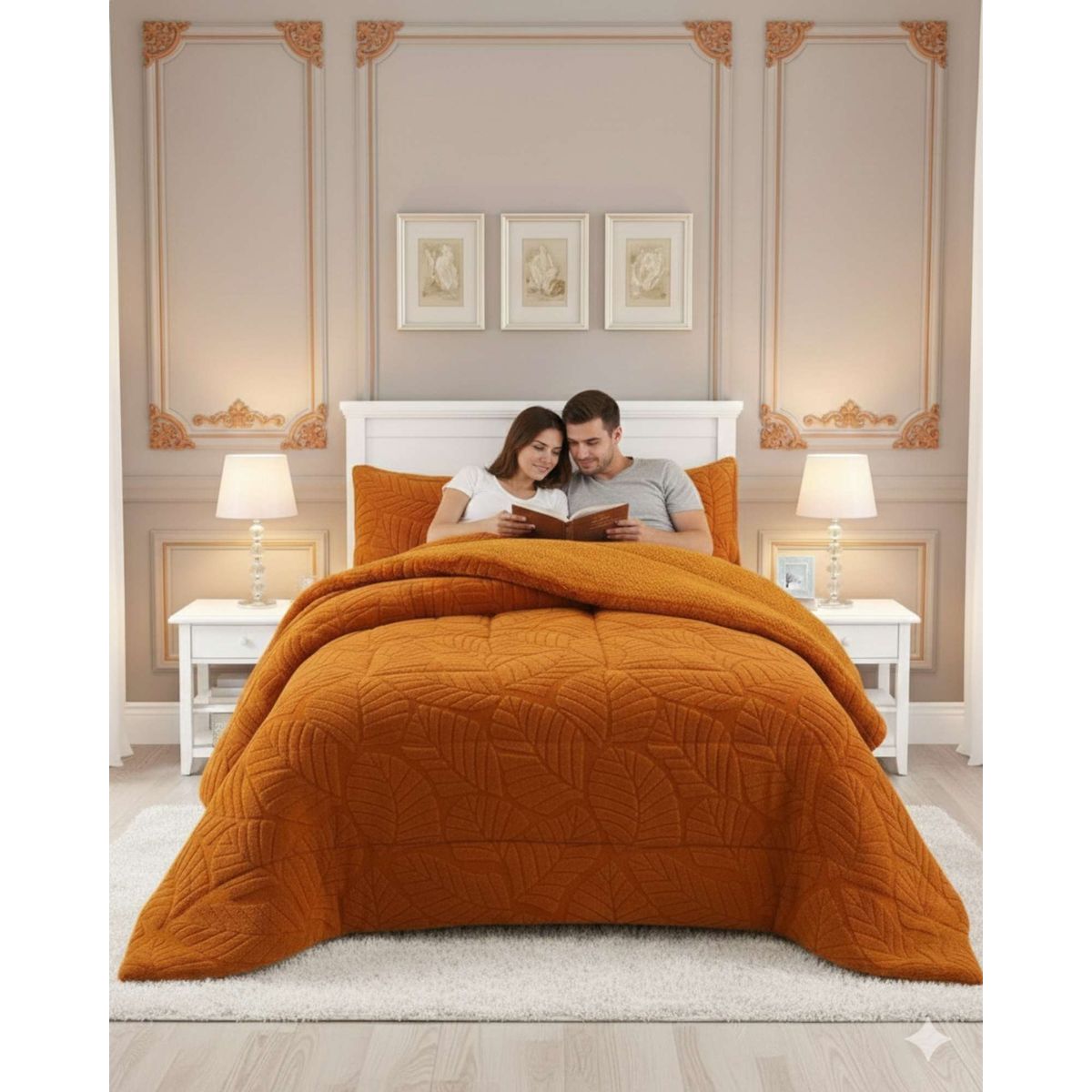 GENERICO - CUBRECAMA DISEÑO 2025 CON CHIPORRO SUPER KING 250 CM X 270 CM NARANJA.