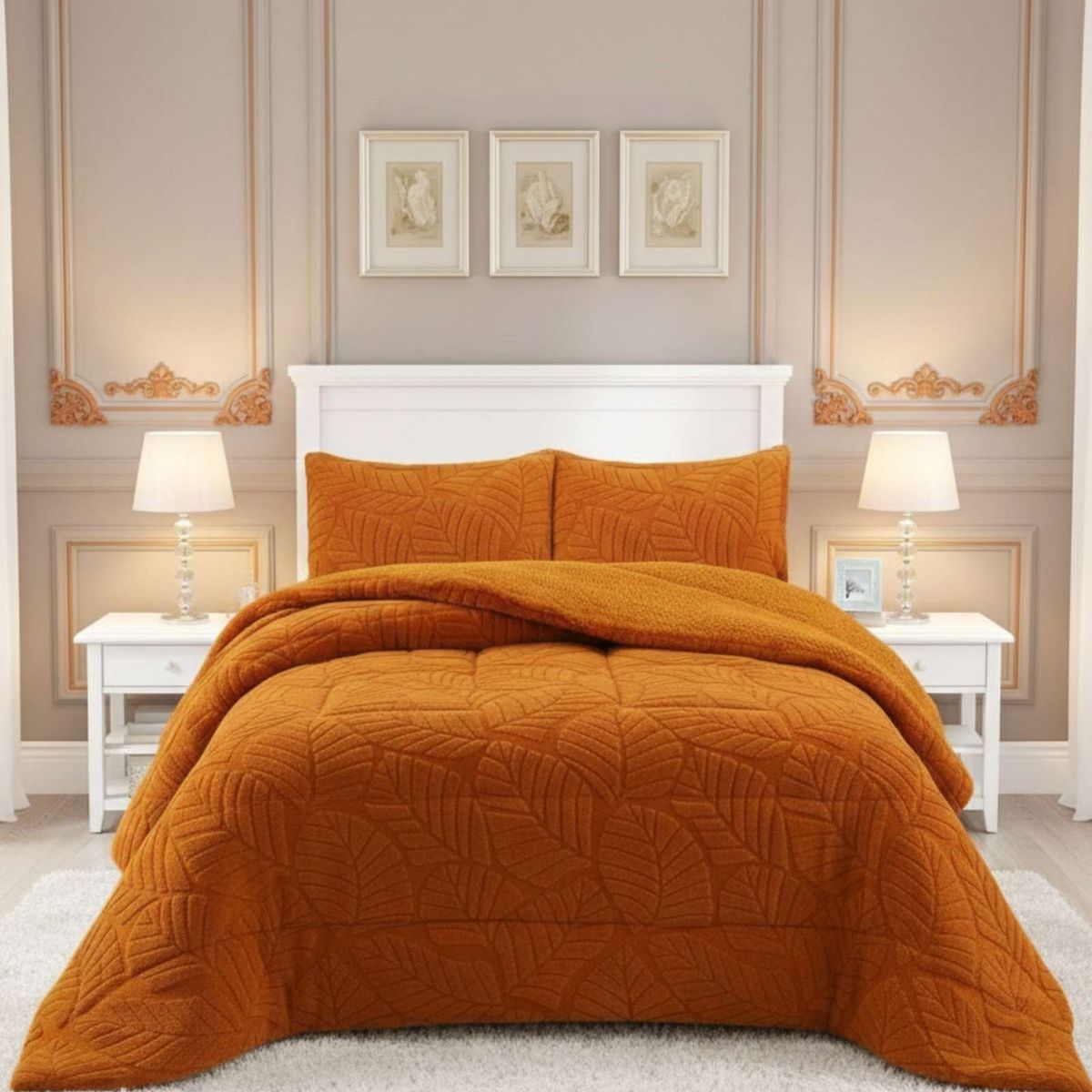 GENERICO - COBERTOR DISEÑO 2025 CON CHIPORRO SUPER KING 250 CM X 270 CM NARANJA.