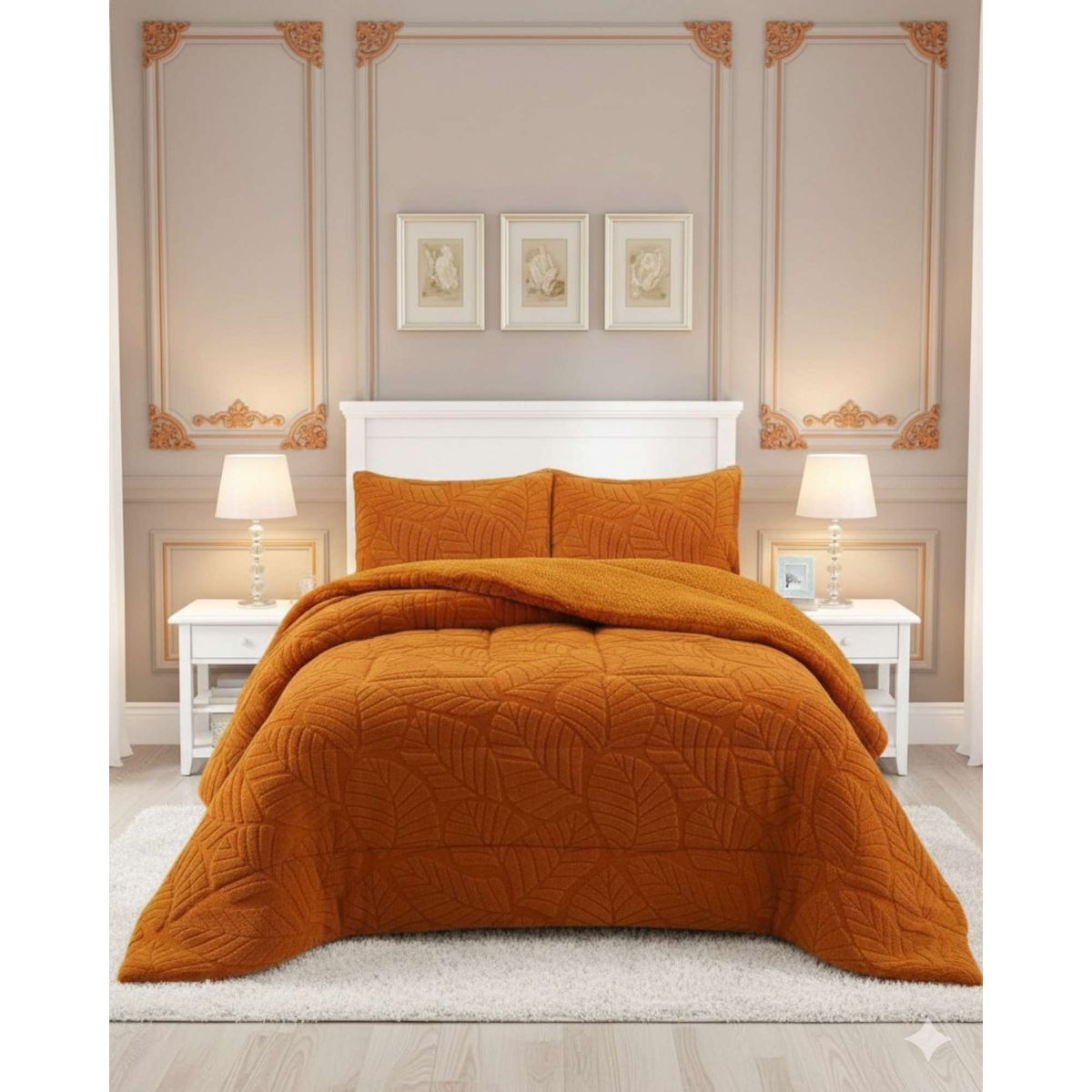 GENERICO - COBERTOR DISEÑO 2025 CON CHIPORRO SUPER KING 250 CM X 270 CM NARANJA.