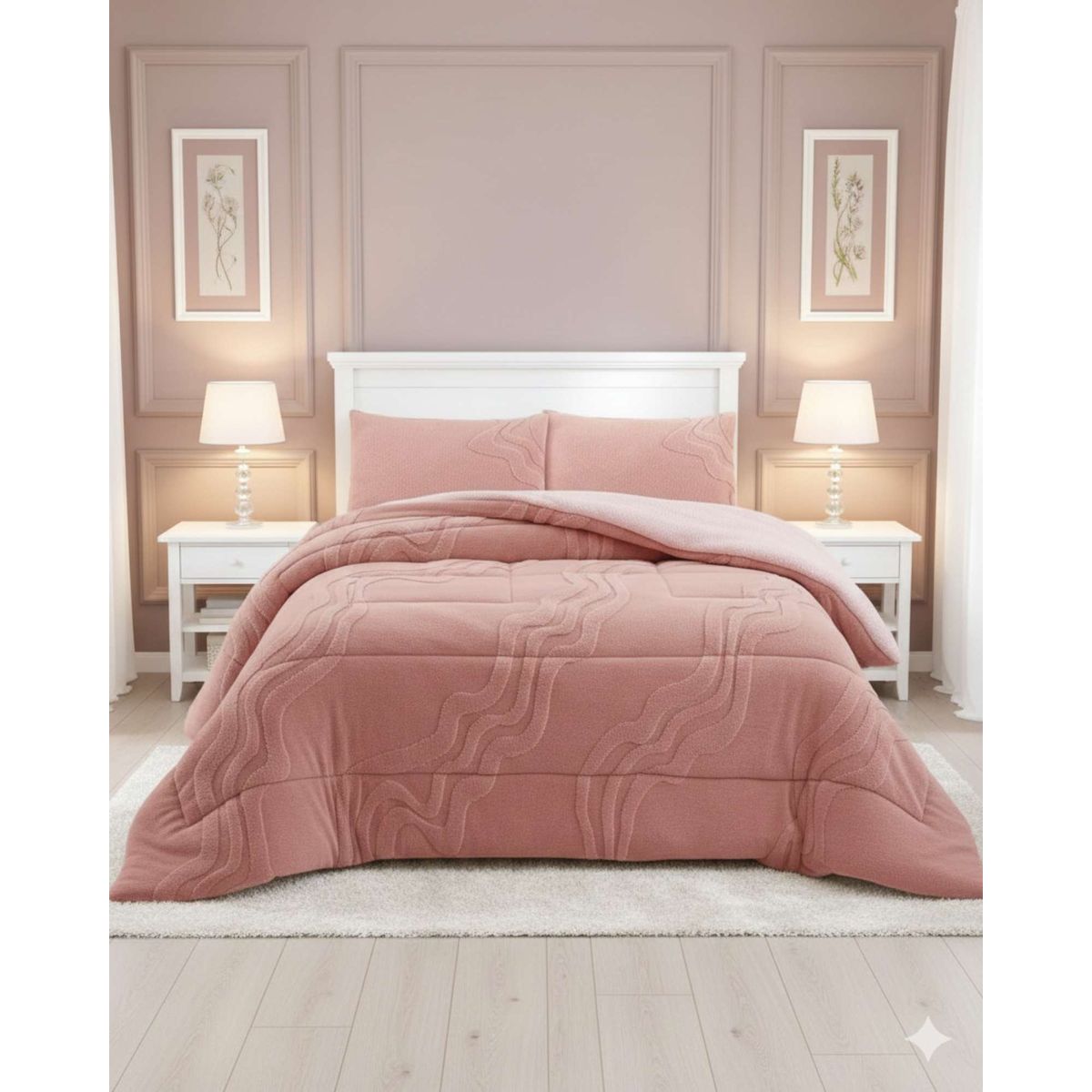 GENERICO - COBERTOR DISEÑO 2025 CON CHIPORRO SUPER KING 250 CM X 270 CM ROSA.