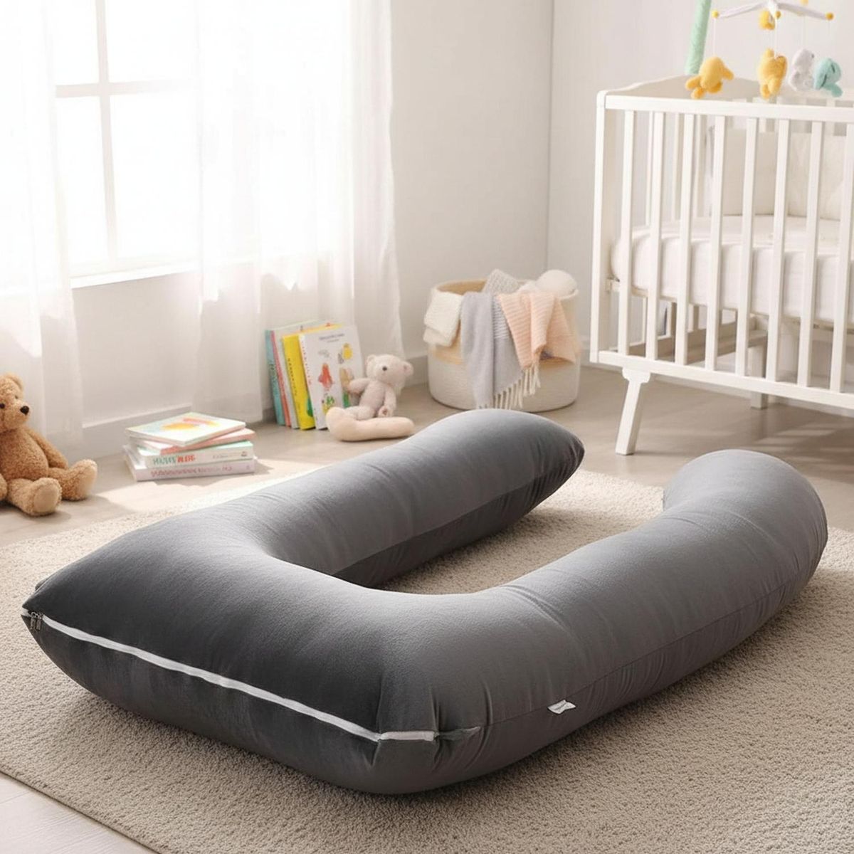 JAGIMA - Cojín Almohada Maternal Gris Pre Y Post Natal Funda Muy Suav Gris Claro Candado
